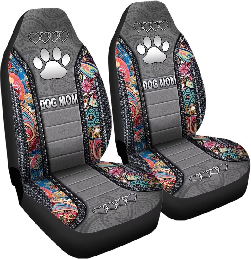 Howilath Seat Covers for Cars 2 Piece Vehicle Protector, Boho Floral & Dog Paw Printed Bucket Car Seat Covers, Universal Fit for Auto Truck Van SUV - Image 2